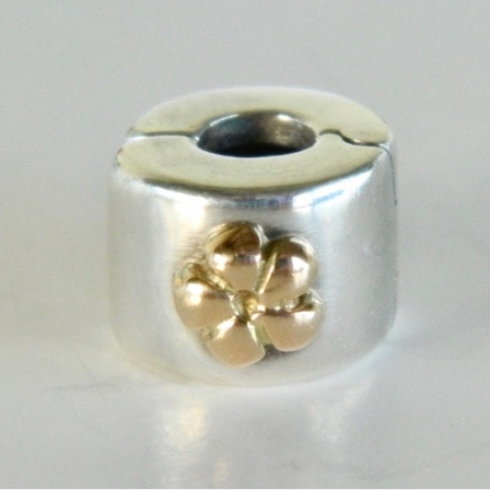 Pandora charm - Flower clip - sterling silver and 14 K